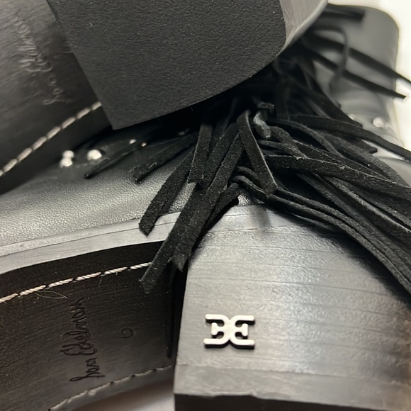 Sam Edelman Bernie black leather fringe studded square front western booties 6 M - Picture 12 of 13